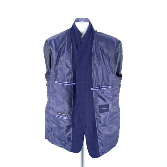 Tommy Hilfiger Blue Wool Polyester Unconstructed Shoulder Windowpane Blazer 42R - Picture 13 of 15